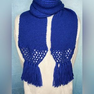 UNISEX Handmade Blue Crochet Knitted Scarf with Fringe; Multiple Sizes